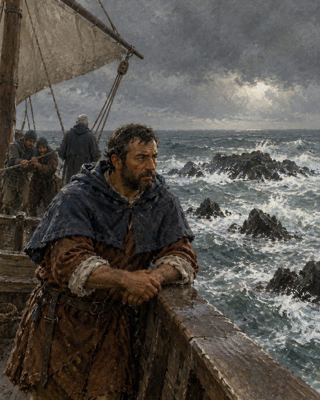 Pintura dos penedos das Formigas, que segundo Gaspar Frutuoso foram tudo o que a primeira viagem de Gonçalo Velho encontrou (figura genérica).
