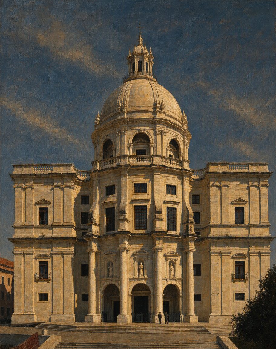 Pintura do Panteão Nacional, na Igreja de Santa Engrácia, em Lisboa, a partir de uma fotografia real de Felix König (CC BY 3.0). Amália Rodrigues foi a primeira mulher a receber honras de Panteão: a Assembleia da República aprovou-as em 2000 e a trasladação fez-se a 8 de julho de 2001.