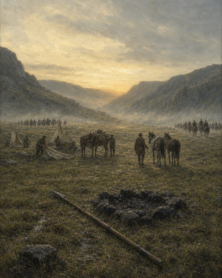 «E cada um voltou, em paz, para a sua terra.» Os castelos devolvidos de parte a parte, os cavaleiros todos soltos e, escrevem as crónicas, paz por muitos anos. Pintura.
