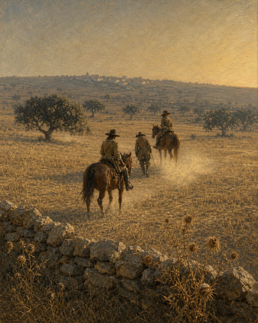 Noël Bouton, futuro marquês de Chamilly, serviu em Portugal entre 1663 e 1668, na Guerra da Restauração. Oficiais franceses ao serviço português no Alentejo — evocação pintada da época.