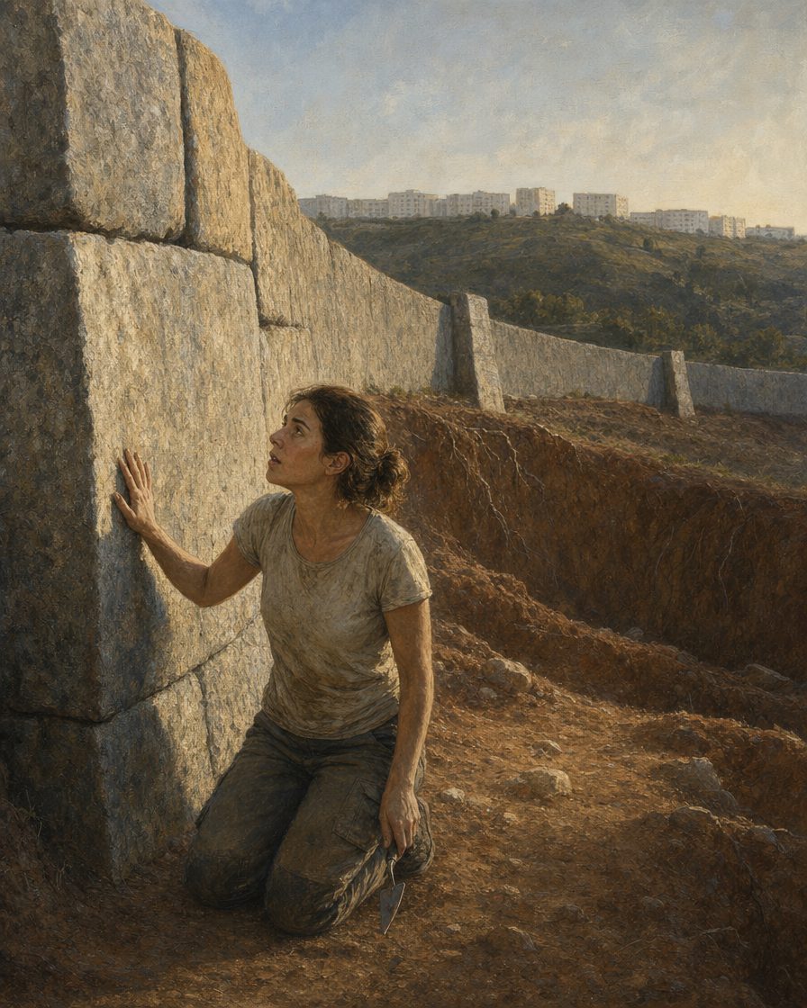Em 1999, ao definir o limite noroeste do pátio das termas do Alto da Cividade, a equipa deu com um muro curvo de contrafortes maciços. Era um teatro romano de que nenhum texto falava. Pintura. a figura é genérica, não é retrato de ninguém.