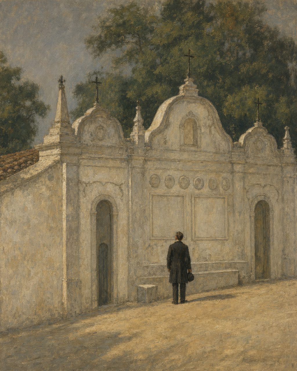 Pintura da portaria da mata do Buçaco, as Portas de Coimbra, a partir do desenho de 1871 de L. Mendes (Biblioteca Nacional de Portugal).
