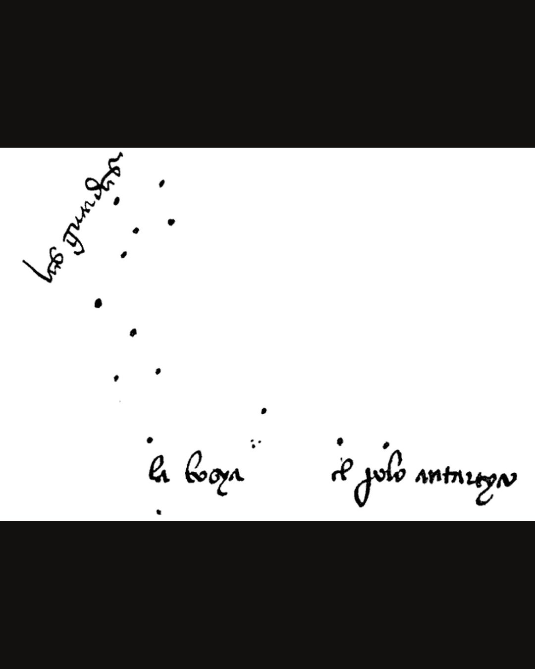 Reprodução do desenho das estrelas do polo sul na carta de Mestre João a D. Manuel, «feita em Vera Cruz» a 1 de maio de 1500 (original na Torre do Tombo; Wikimedia Commons, domínio público).