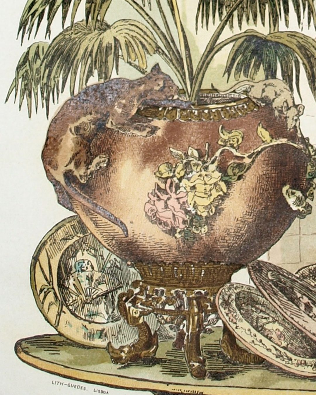 Pormenor de um título de ação da Fábrica de Faianças das Caldas da Rainha, litografia de Lisboa, 30 de junho de 1884. (Wikimedia Commons, domínio público)