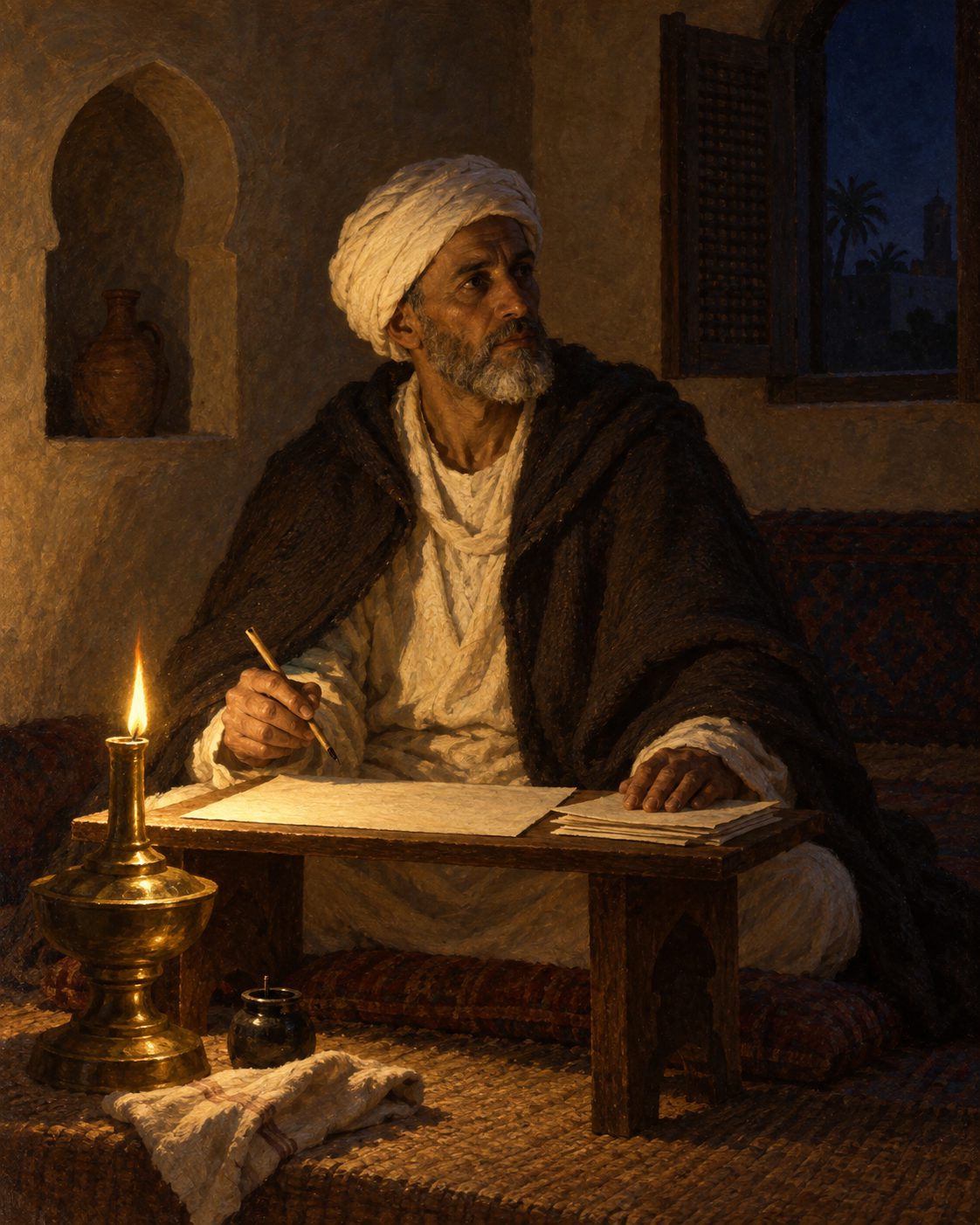 Pintura de al-Ansari a escrever a descrição de Ceuta, que acabou em 1422 (figura genérica, não retrato).