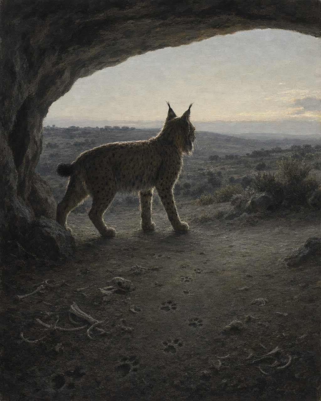 Há cerca de cinquenta mil anos, grupos de neandertais usaram a gruta como abrigo temporário e como base de apoio à caça de grandes mamíferos. Não foram os únicos: a análise dos ossos de coelho desse nível não encontrou uma única marca de consumo humano, mas encontrou vestígios abundantes de pequenos carnívoros, sobretudo linces. Isso pode indicar, escrevem os autores, uma alternância entre neandertais e carnívoros no uso da gruta. Ilustração.