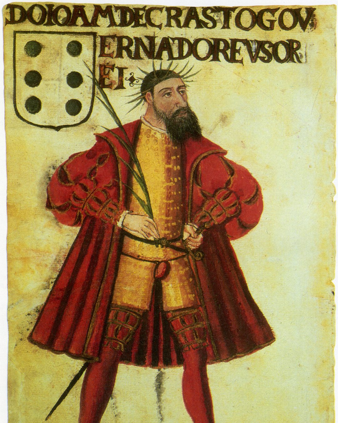 D. João de Castro, legendado como governador e vice-rei, no Livro de Lisuarte de Abreu, século XVI (Morgan Library, Nova Iorque; domínio público).