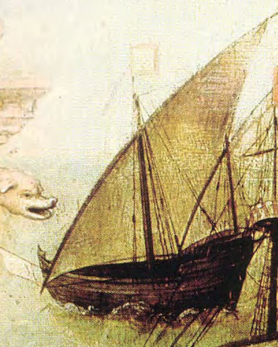 Uma caravela latina de dois mastros no retábulo de Santa Auta, pintura portuguesa do século XVI (Museu Nacional de Arte Antiga, domínio público).