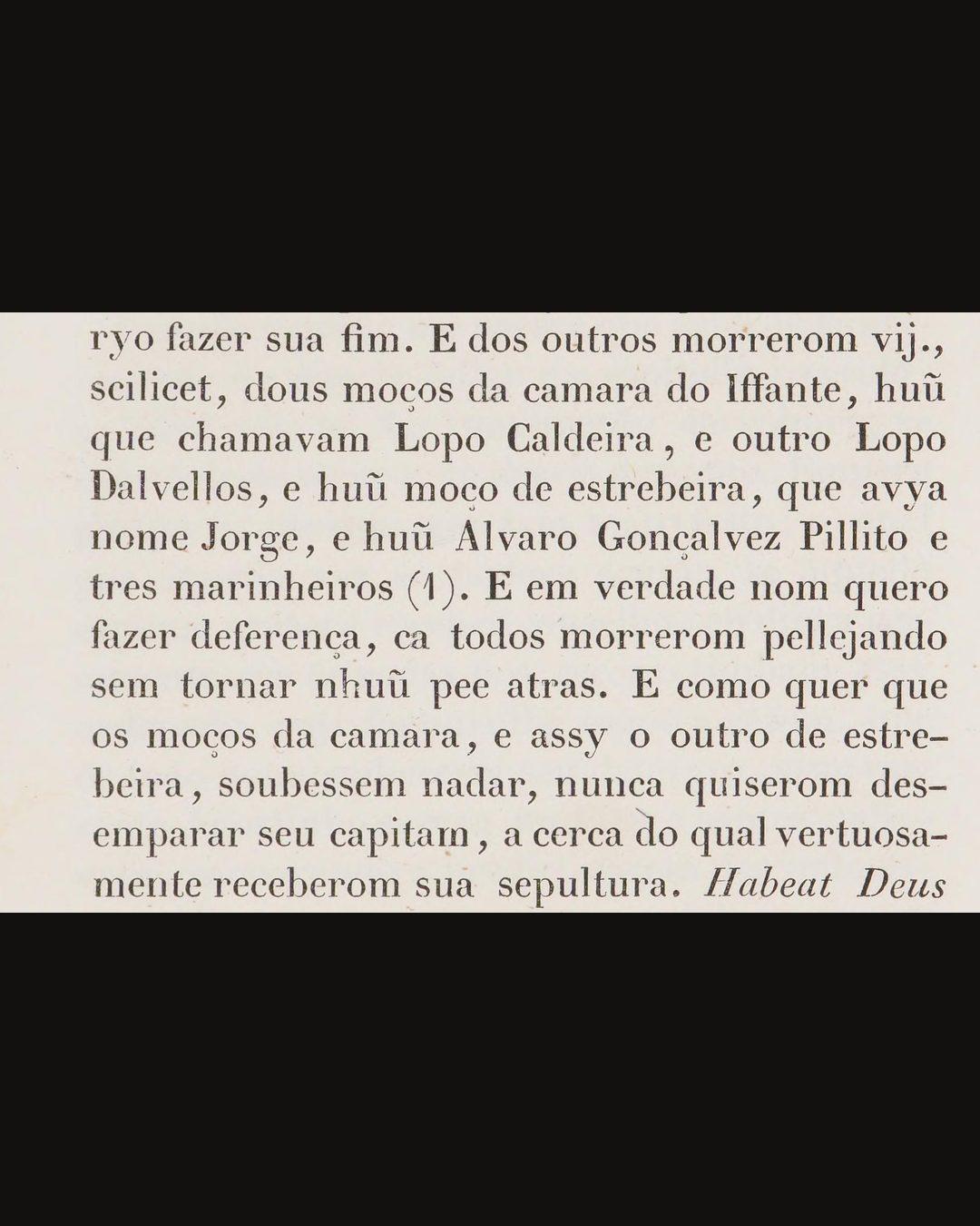Crónica da Guiné, edição de Paris (1841), p. 145: os moços da câmara e o moço de estribeira que sabiam nadar e «nunca quiserom desemparar seu capitam», Gonçalo de Sintra (domínio público).