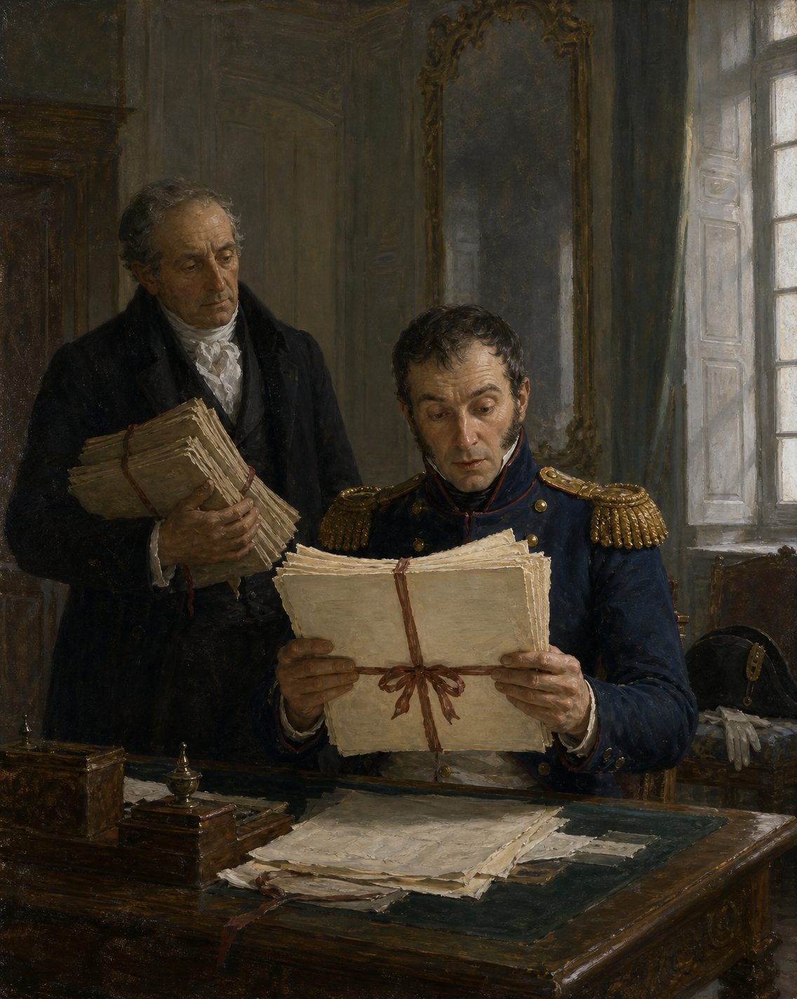 Evocação pintada de 1807: o general Junot pediu uma relação das patentes, comissões e serviços de Santo António e, segundo o general Foy, o soldo do velho capitão de Lagos continuou a ser entregue ao coronel.