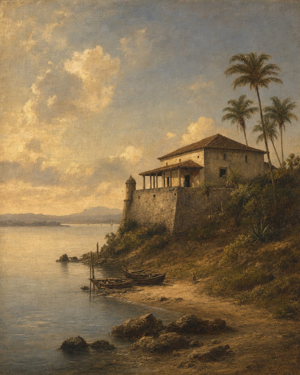 A casa senhorial que Garcia de Orta construiu na ilha de Bombaim, arrendada em 1554 — o núcleo do que se tornaria o Bombay Castle.