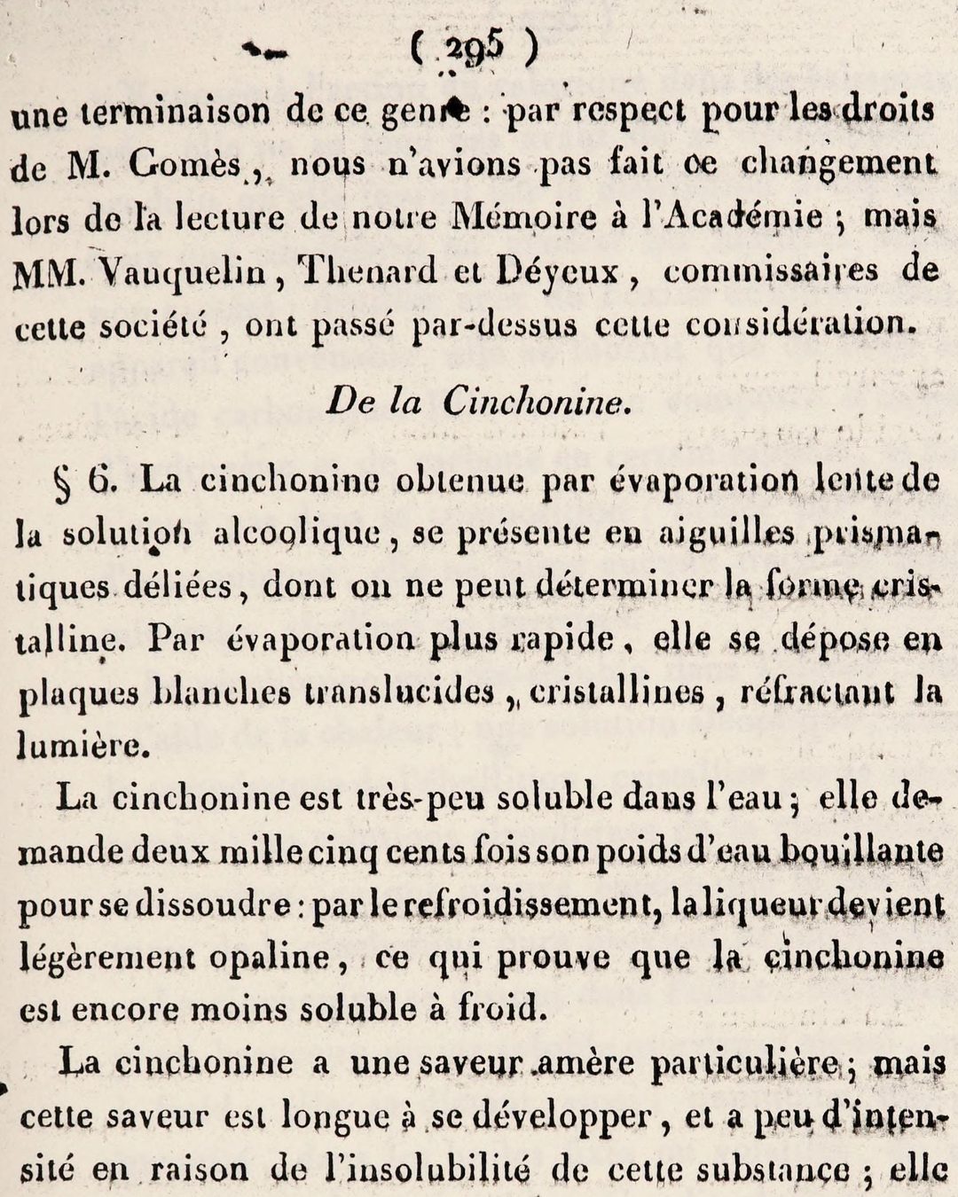 Pelletier e Caventou, 1820: «par respect pour les droits de M. Gomès» (Wellcome Collection, via Internet Archive; domínio público).
