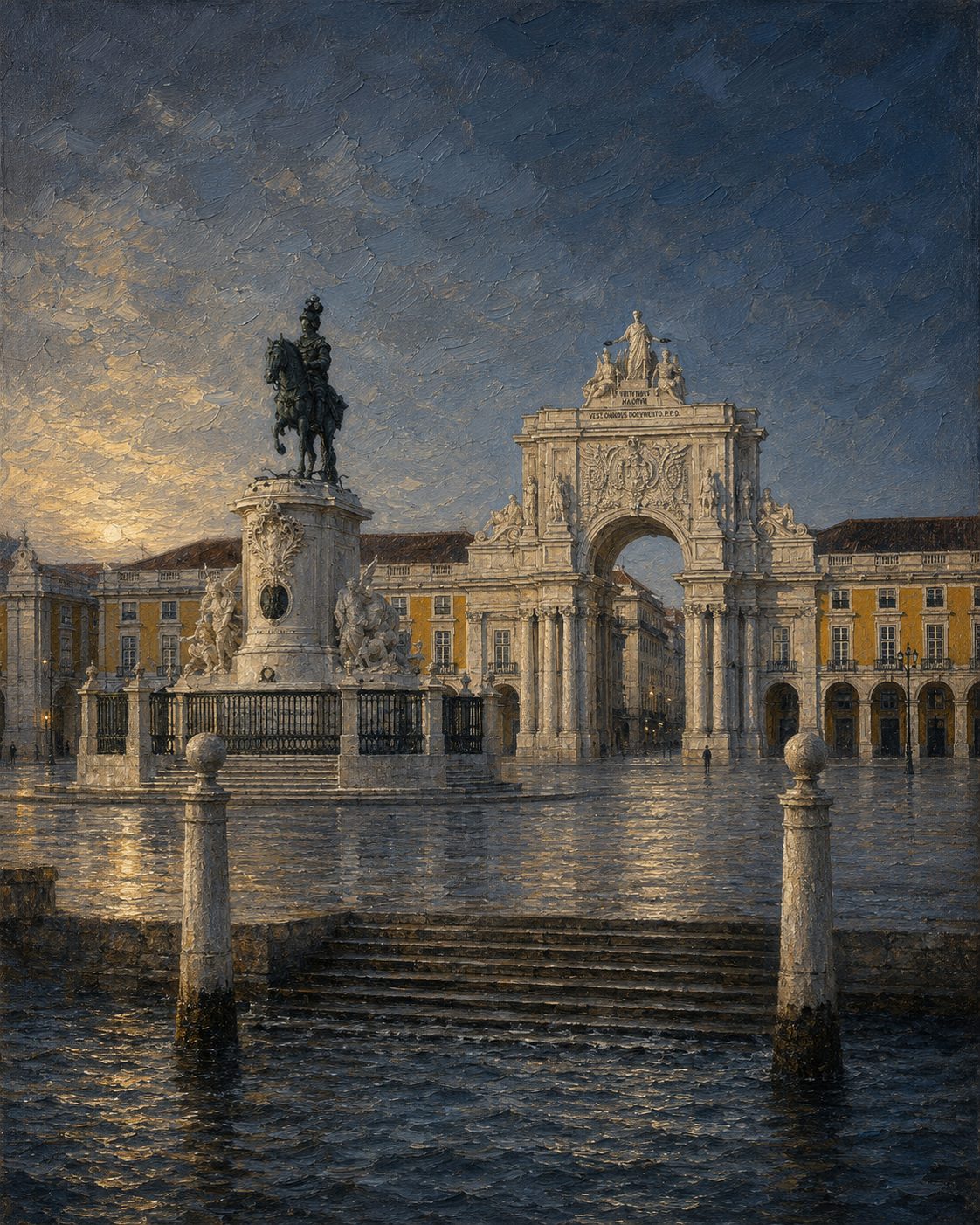 O Terreiro do Paço, em Lisboa. Ao fim da tarde de 1 de fevereiro de 1908, foi aqui que uma carruagem aberta atravessou a praça mais aberta da cidade — e que uma monarquia de séculos recebeu a ferida de que viria a morrer.