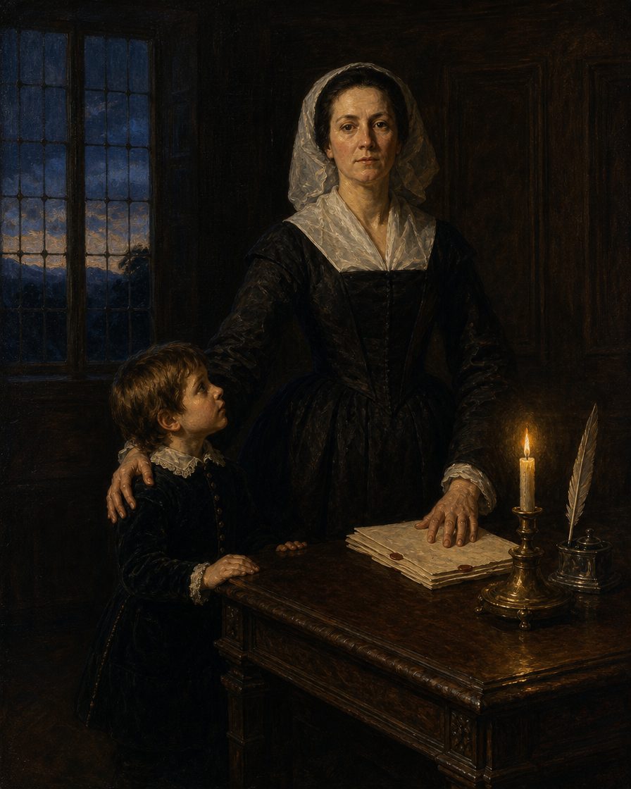 Em 1696, o herdeiro do correio de todo o reino tinha oito anos; quem geriu o ofício foi a mãe e tutora, D. Isabel de Caffaro, filha da nobreza de Messina. Pintura. evocação, não retrato.