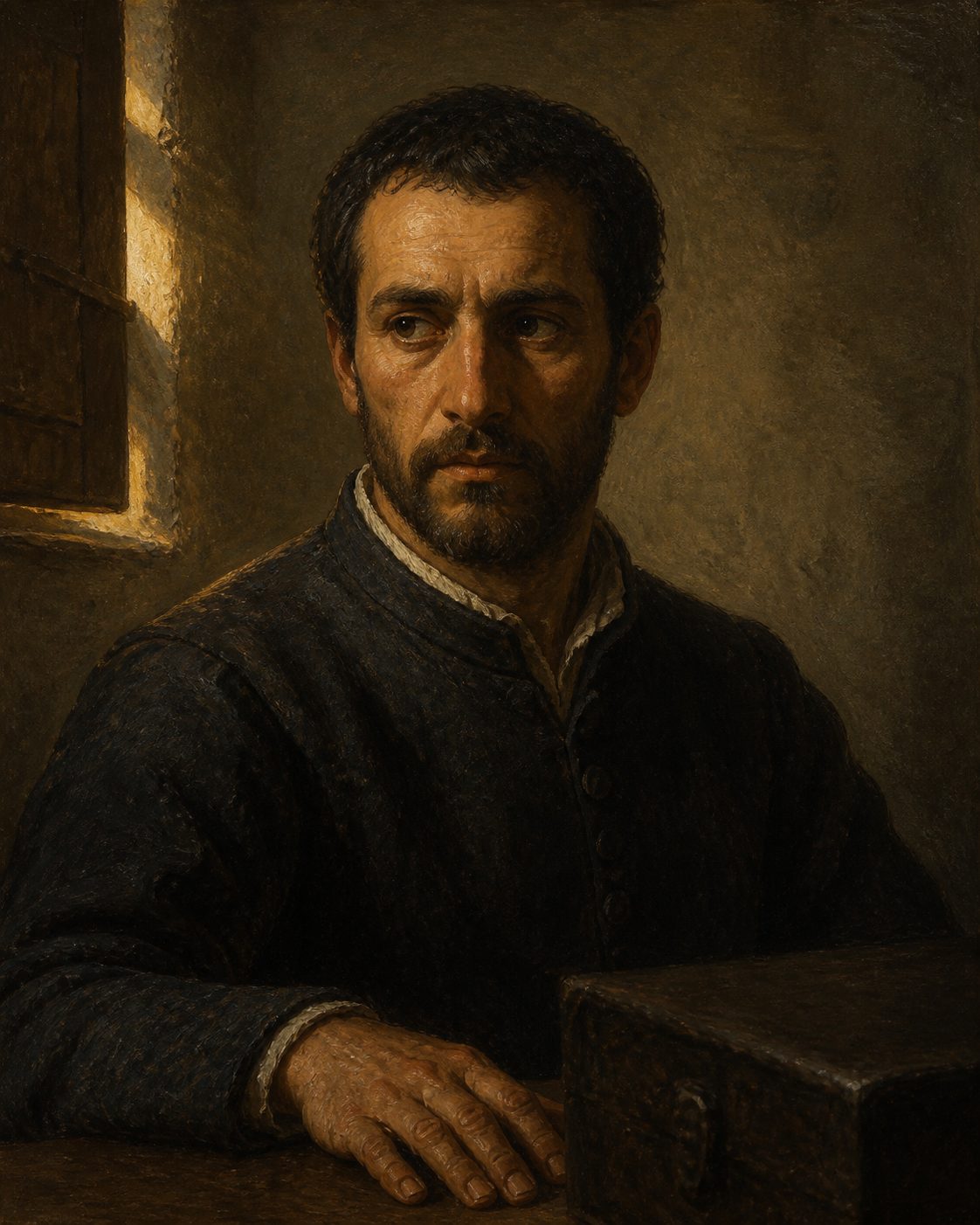 Evocação pintada de Fernão de Magalhães em Sevilha, no verão de 1519. Não existe retrato feito do natural: a imagem é uma interpretação, não uma semelhança.