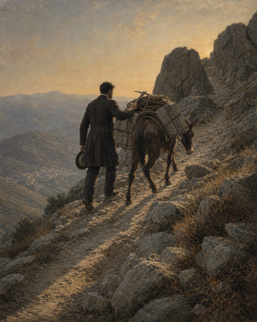 Conta-se que materiais e mão de obra subiram de Manteigas em cima de mulas, por um caminho que ainda hoje existe. Pintura. evocação, não retrato.
