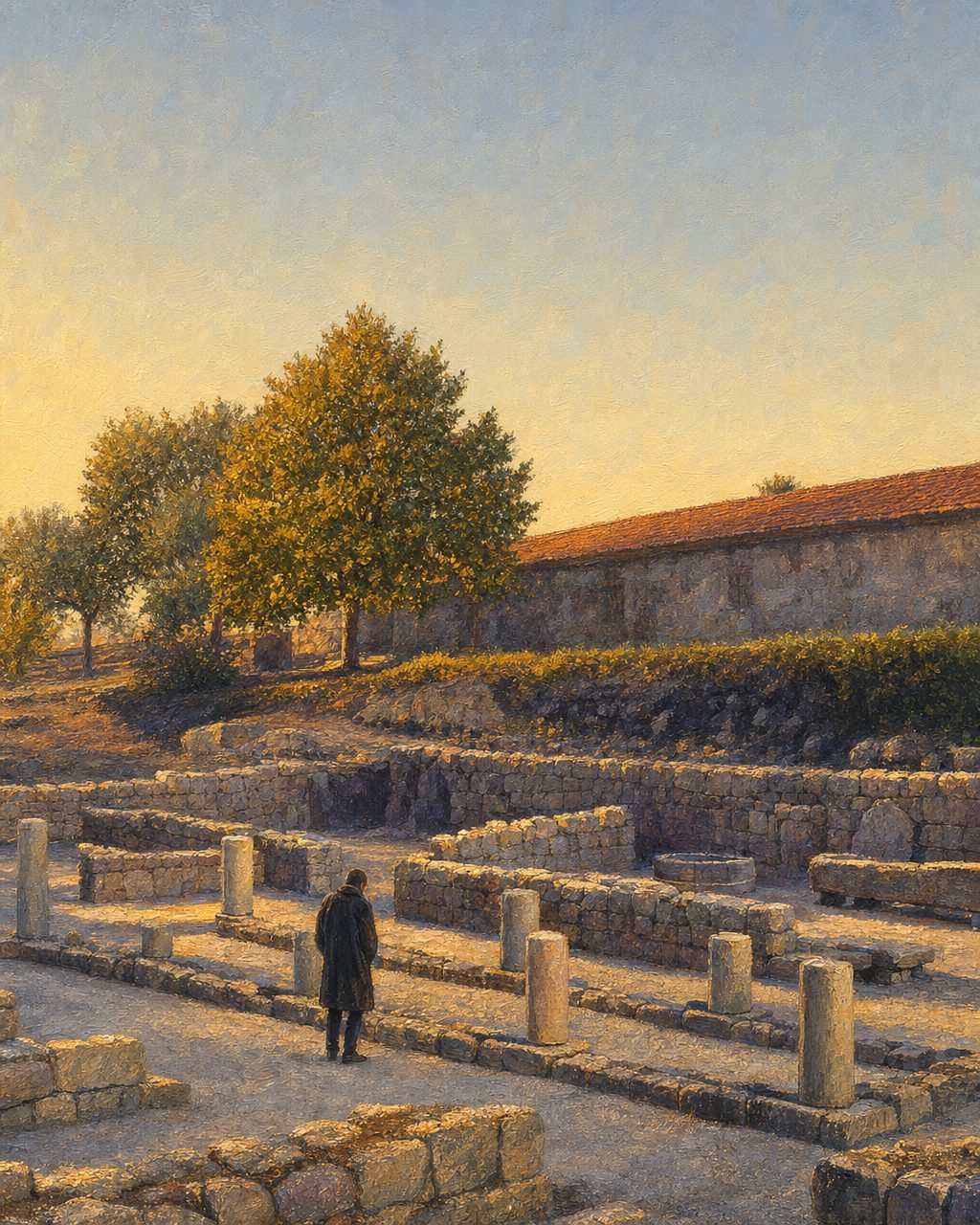 Pintura das ruínas romanas de Tongobriga, no Freixo, a partir de uma fotografia de Pedro from Maia (Porto), Portugal (CC BY 2.0).