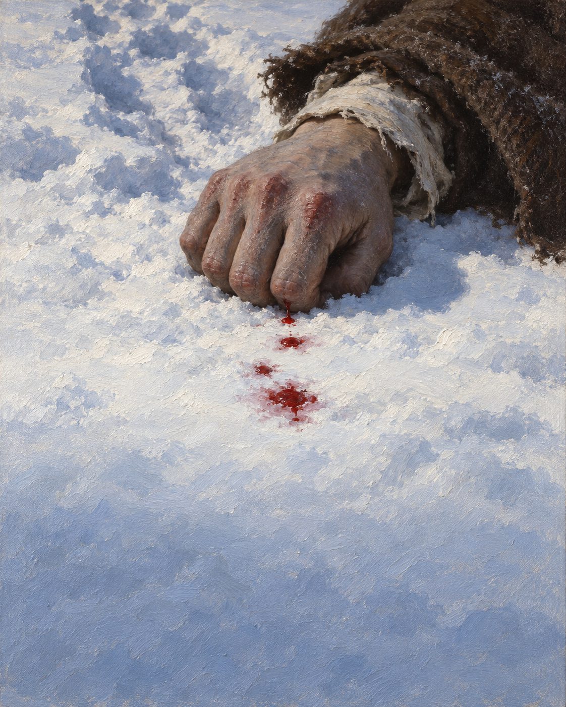 Evocação pintada da travessia de 1624. Com o frio, escreve Andrade, ao pegar em qualquer coisa caiu-lhe um bom pedaço de dedo. Não deu por isso: soube pelo sangue.