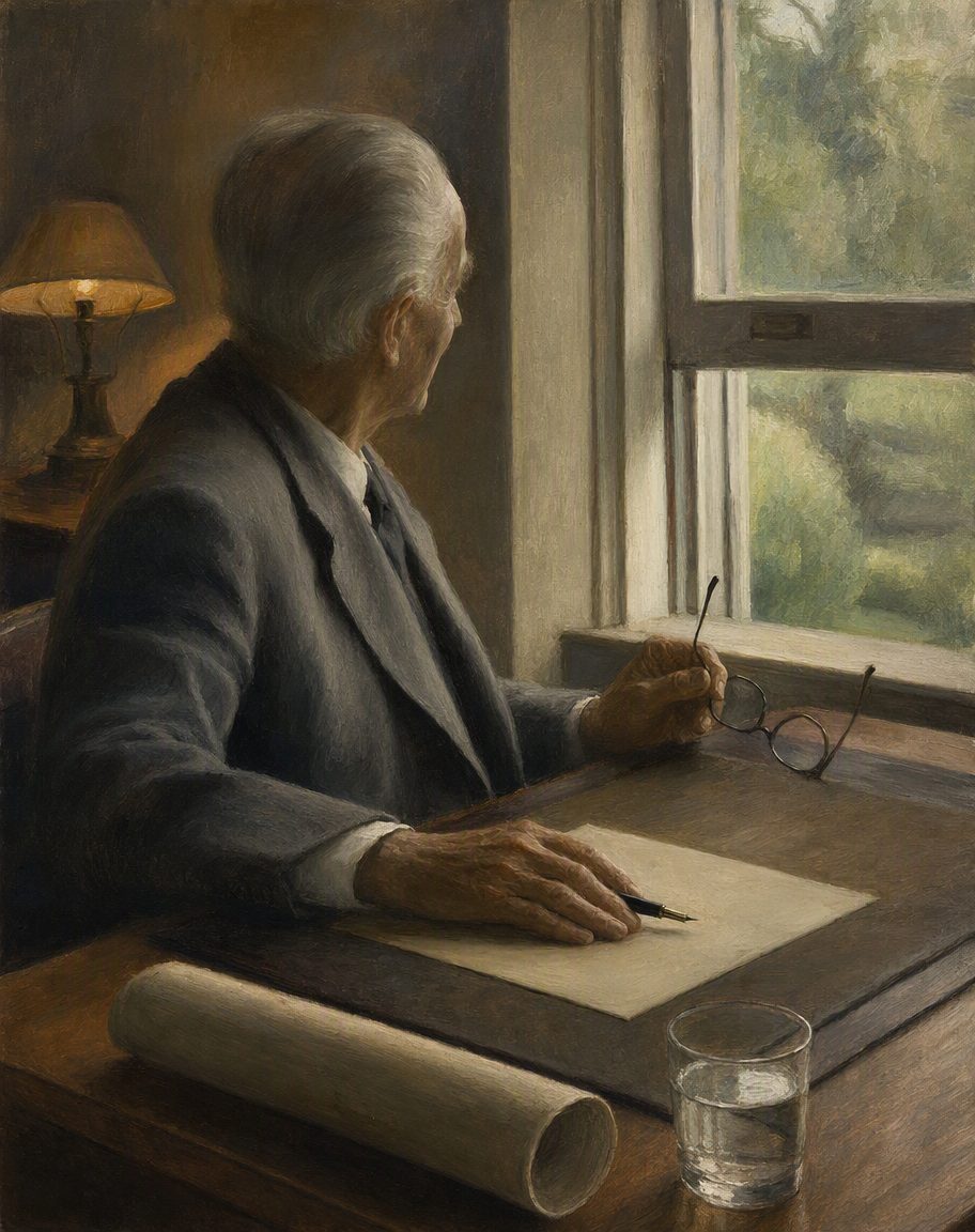 Oeiras, 1962: o inventor do ponto escreve a Almada Negreiros para lhe dar os parabéns por uma página de jornal dedicada ao pintor. Morreu no ano seguinte. Pintura. evocação, não retrato.