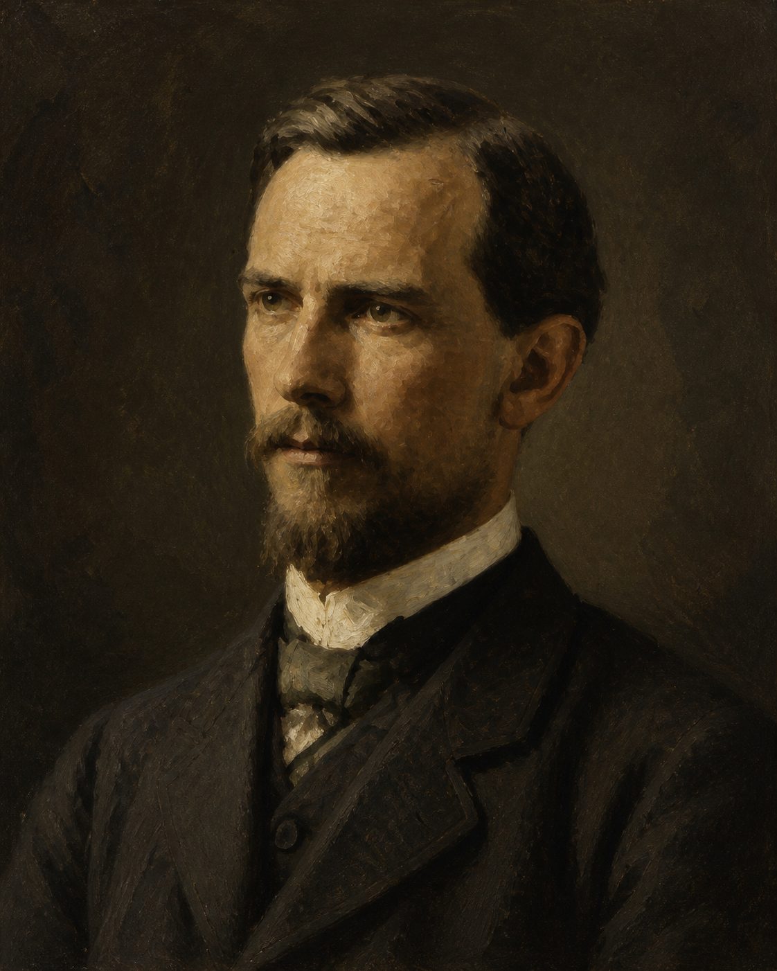 Théophile Seyrig, o engenheiro que desenhou a ponte Luiz I e concebeu o grande arco da ponte Maria Pia. As fontes não dizem sequer o mesmo sobre a sua origem: a Infraestruturas de Portugal, dona da obra, descreve-o apenas como antigo sócio de Gustave Eiffel ao serviço de uma empresa belga. Pintura a partir da sua fotografia real, c. 1890 (domínio público).
