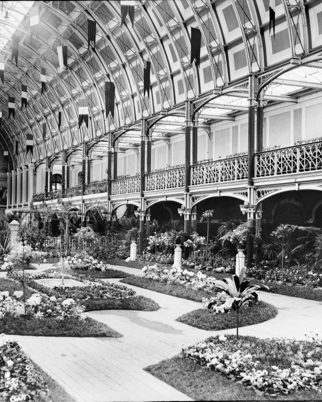 Exposição de floricultura no antigo Palácio de Cristal, no Porto, em 1908. (Fotografia de Aurélio da Paz dos Reis, Centro Português de Fotografia, domínio público)