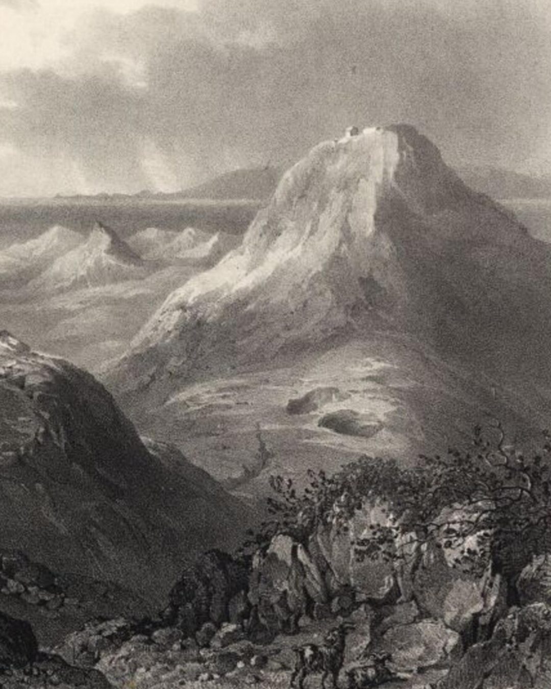O interior de Porto Santo numa litografia do século XIX, desenhada do natural por J. B. e passada à pedra por W. Gauci (Biblioteca Nacional de Portugal, domínio público).