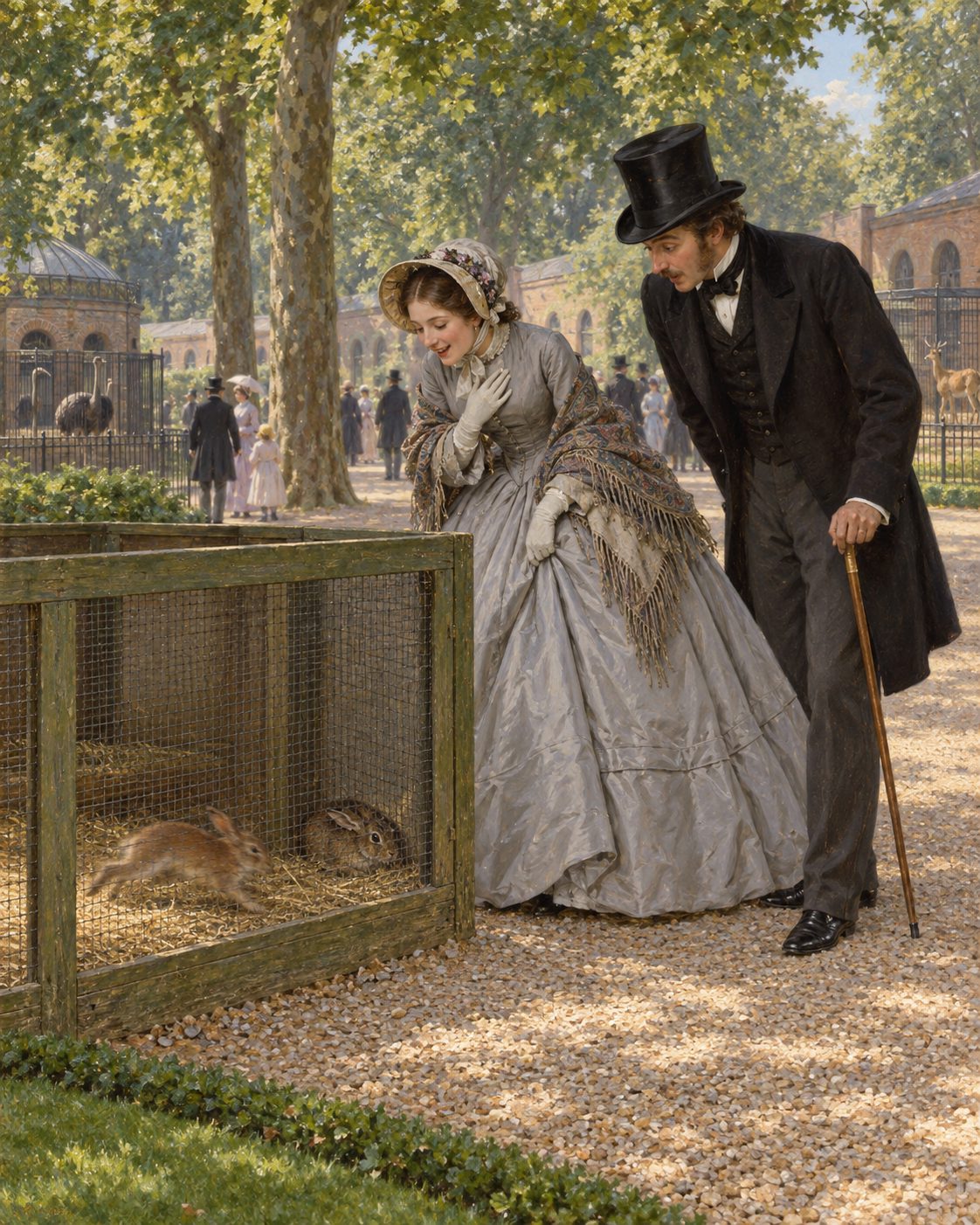 Pintura dos coelhos de Porto Santo no Jardim Zoológico de Londres, onde Darwin os examinou em junho de 1861 (figuras genéricas).