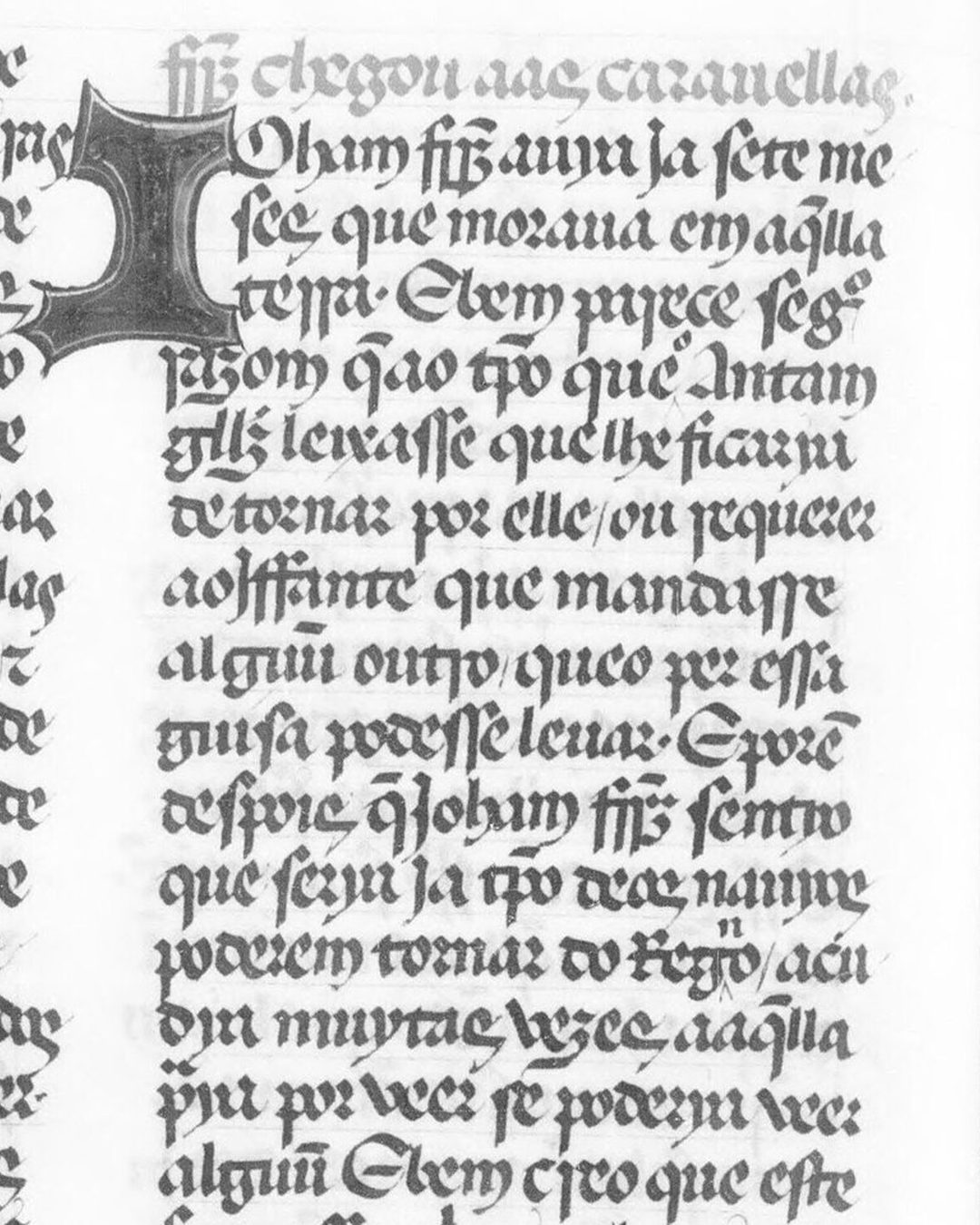 O códice de Paris da Crónica da Guiné, fl. 61v: «Johan fffz avia ja sete meses que morava em aqlla terra» (Bibliothèque nationale de France, Portugais 41, domínio público).