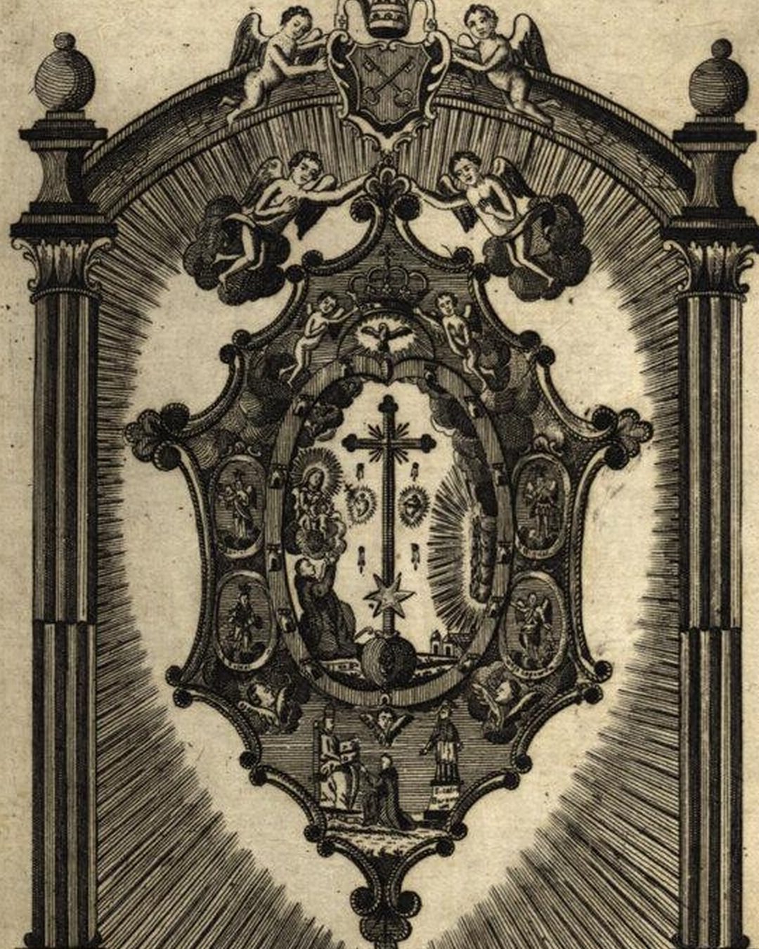 Estampa devota de cerca de 1783, feita no convento da Ordem em Lisboa por um religioso da Ordem, Fr. Joaquim de Jesus Maria Ortigão, e dedicada aos reis (Biblioteca Nacional de Portugal, domínio público).
