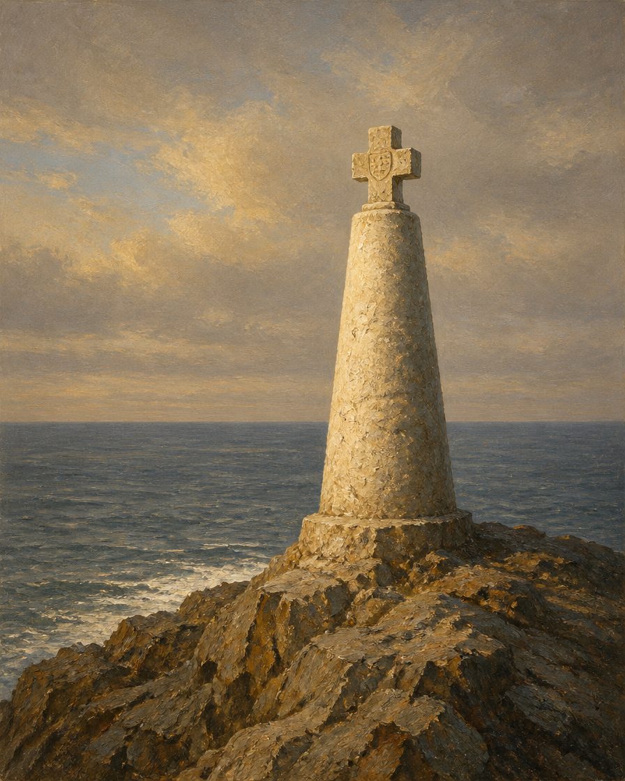 O Padrão de Vasco da Gama, erguido em Melinde na sua primeira viagem à Índia (1498 ou 1499) e ainda hoje de pé, a poucos quilómetros do destroço de Ngomeni. Pintura a partir de uma ilustração real de época; a forma do monumento é a documentada.