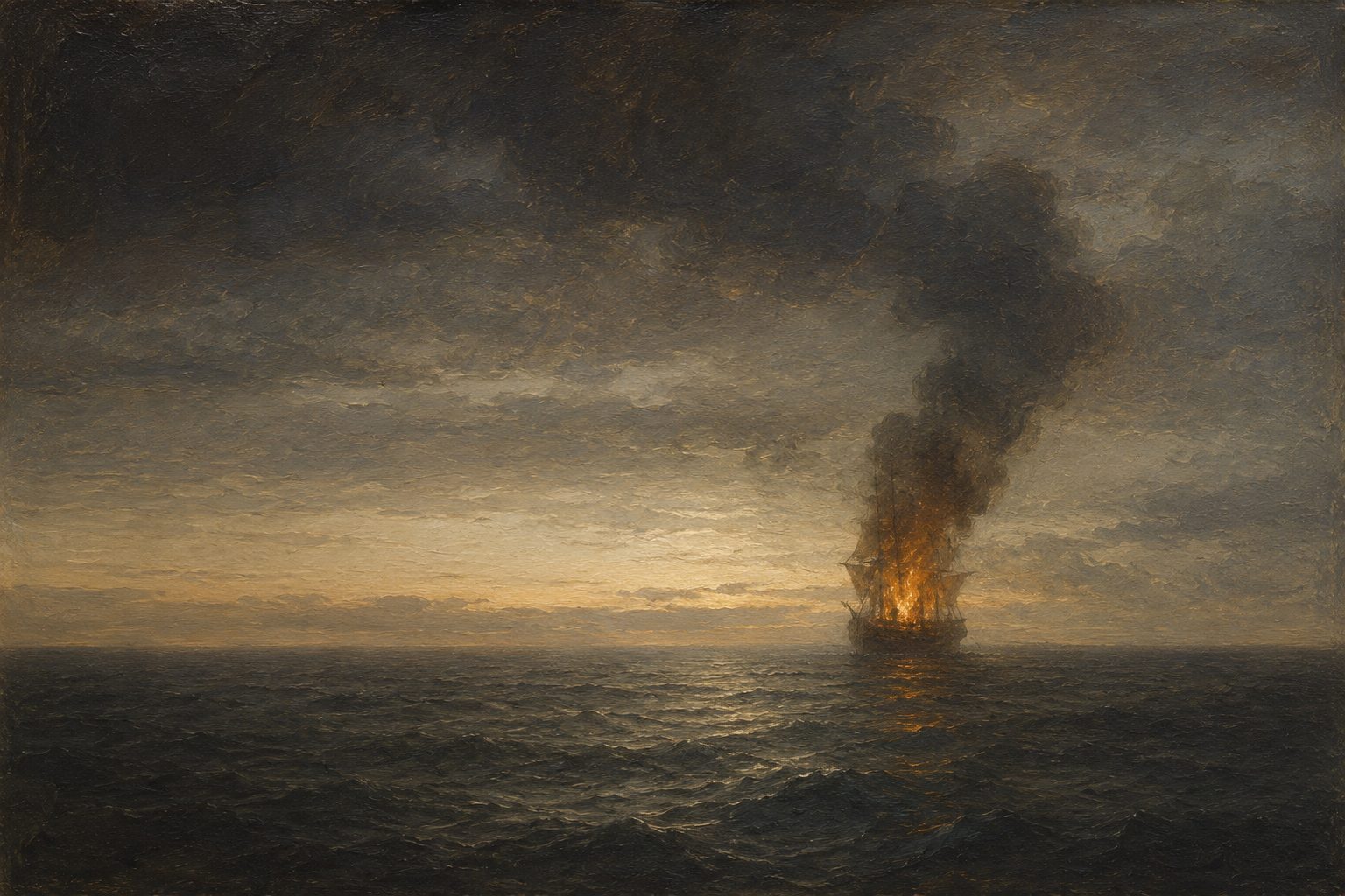 O «Mirí», navio de peregrinos muçulmanos de regresso de Meca, posto a arder ao largo da Índia, em 1502. Quantos ali morreram, as fontes não acordam: entre mais de duzentos e quatrocentos.