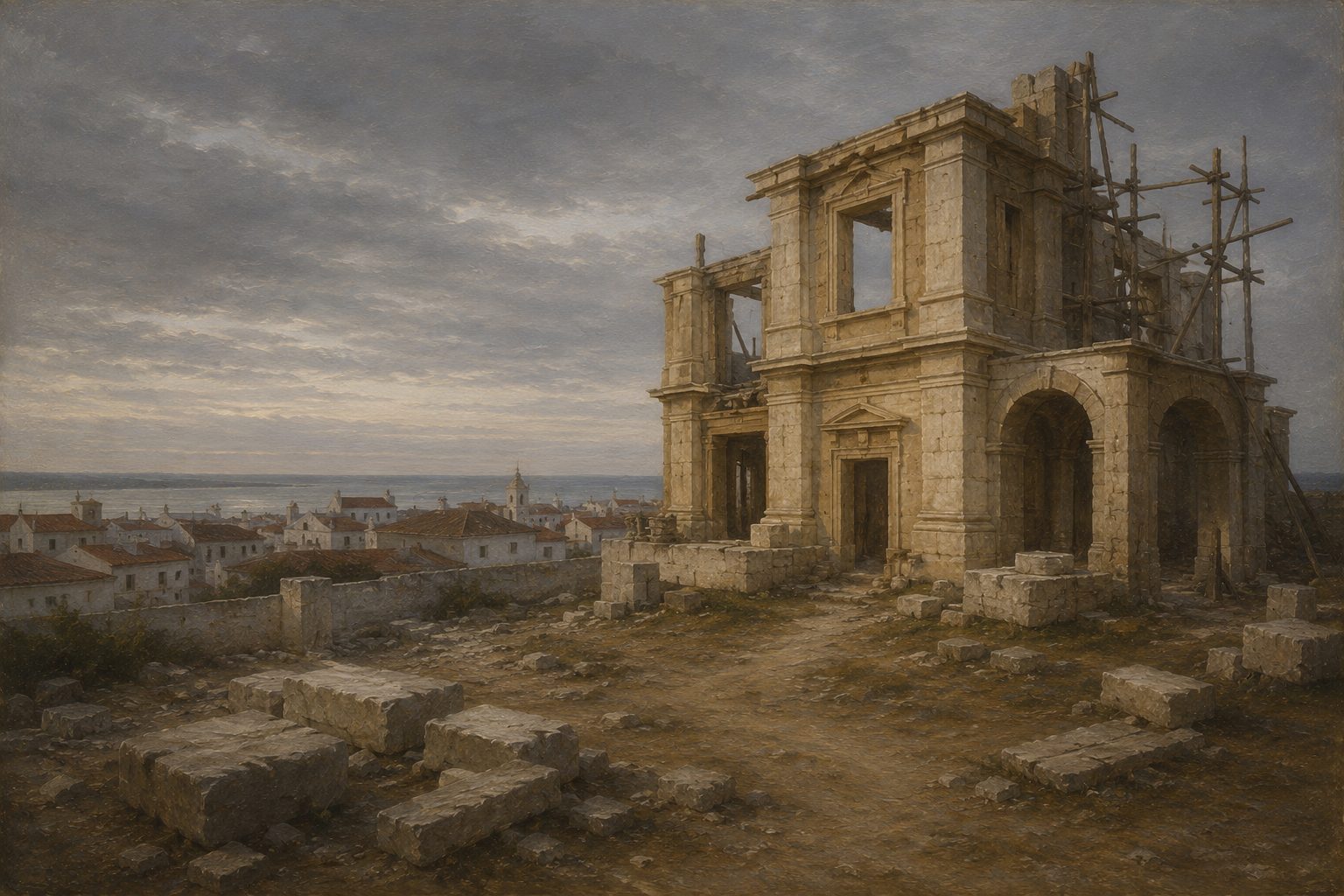 O solar que Vasco da Gama mandou erguer em Sines, por volta de 1503. Uma ordem régia de 1507 obrigou-o a suspender as obras e a partir. A casa ficou por acabar.