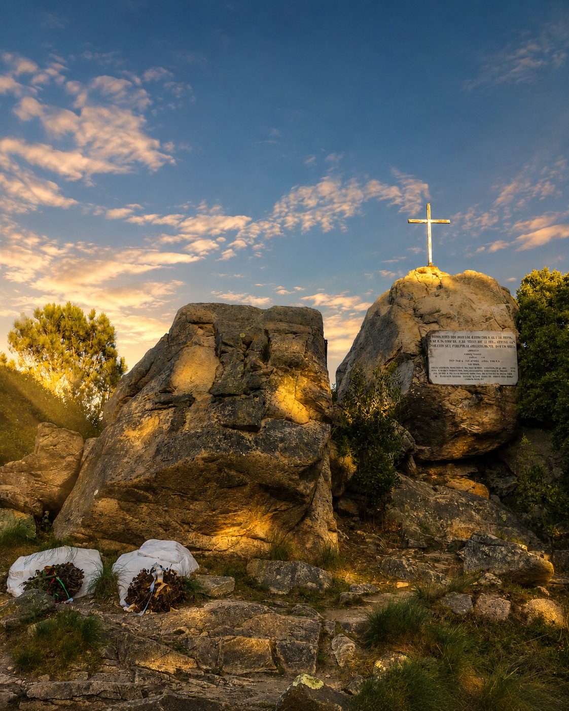 O Memorial dos Soldados, no Alto do Monge: a cruz, a lápide com os nomes dos mortos e as flores que todos os anos lhes voltam a deixar.