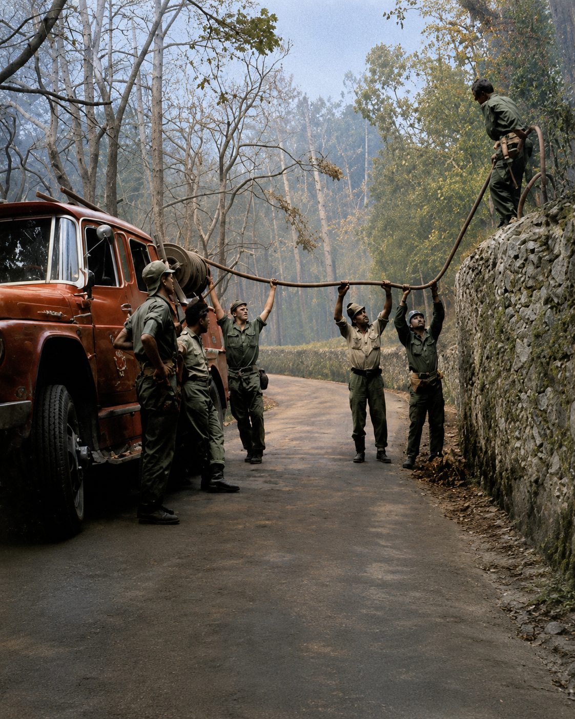 Bombeiros e militares, com uma só viatura e uma mangueira, no combate desigual de 1966.