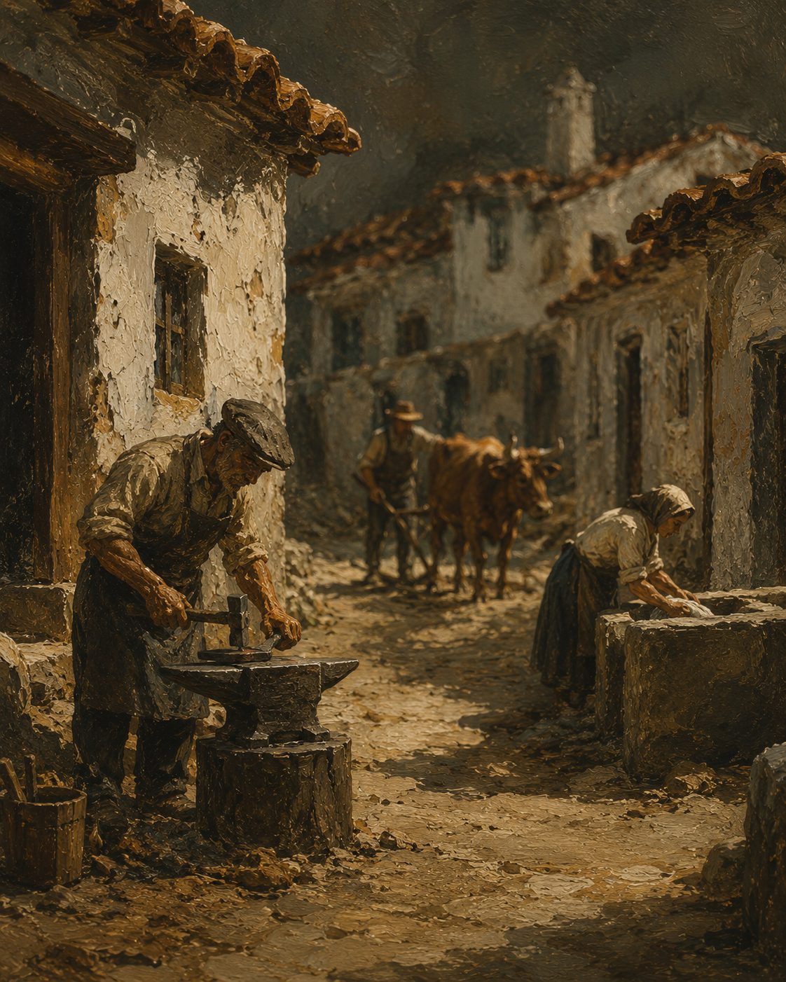 Uma cidade inteira de gente de barro, parada para sempre em ofícios que já ninguém exerce: o ferreiro, a lavadeira, o lavrador. O homem que guardava a memória de todos ia, sem dar por isso, ficando sem o seu próprio tempo.