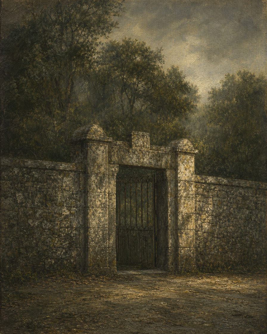 Um portão da muralha de 1744 que fechava a Tapada de Mafra — representação genérica, não uma reconstituição fotográfica confirmada do portão do Gradil especificamente.