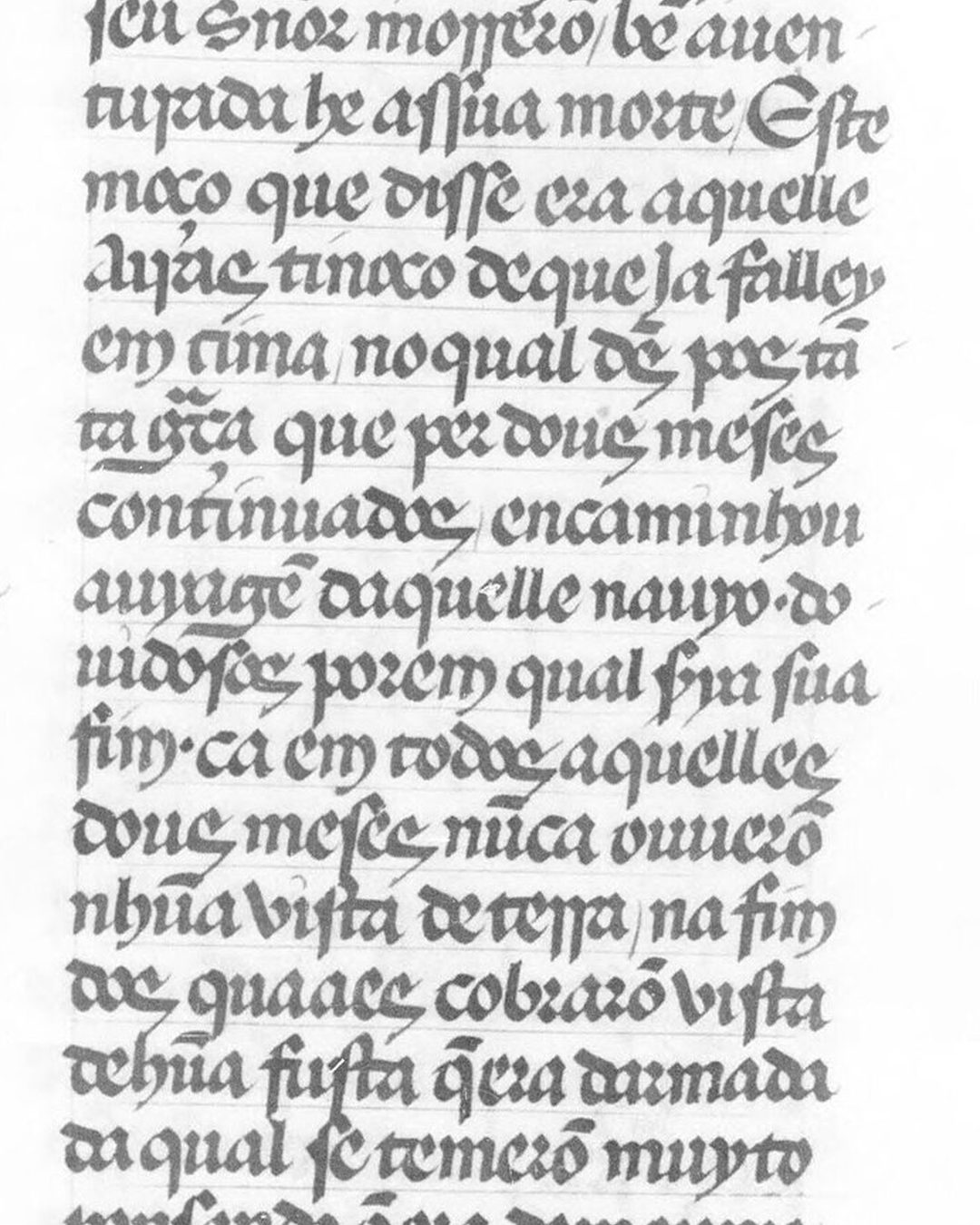 O códice de Paris da Crónica da Guiné, fl. 140r: «em todos aquelles dous meses nũca ouverõ nhũa vista de terra», escreve Zurara de Aires Tinoco e da caravela (Bibliothèque nationale de France, Portugais 41, domínio público).