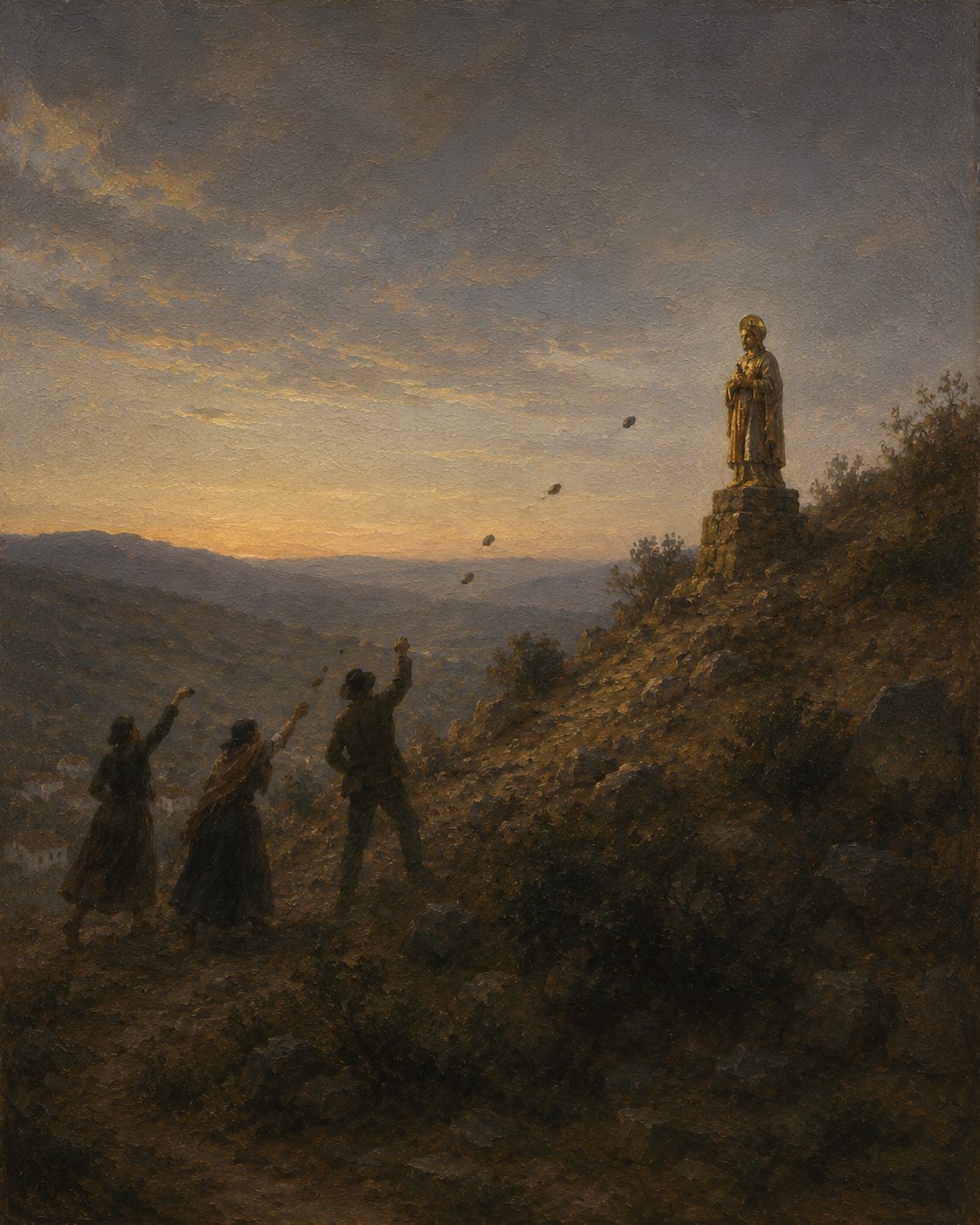 Conta a lenda que o povo, desesperado, «passou a correr o santo à pedrada, para o vale», mas a imagem voltava sempre ao alto.